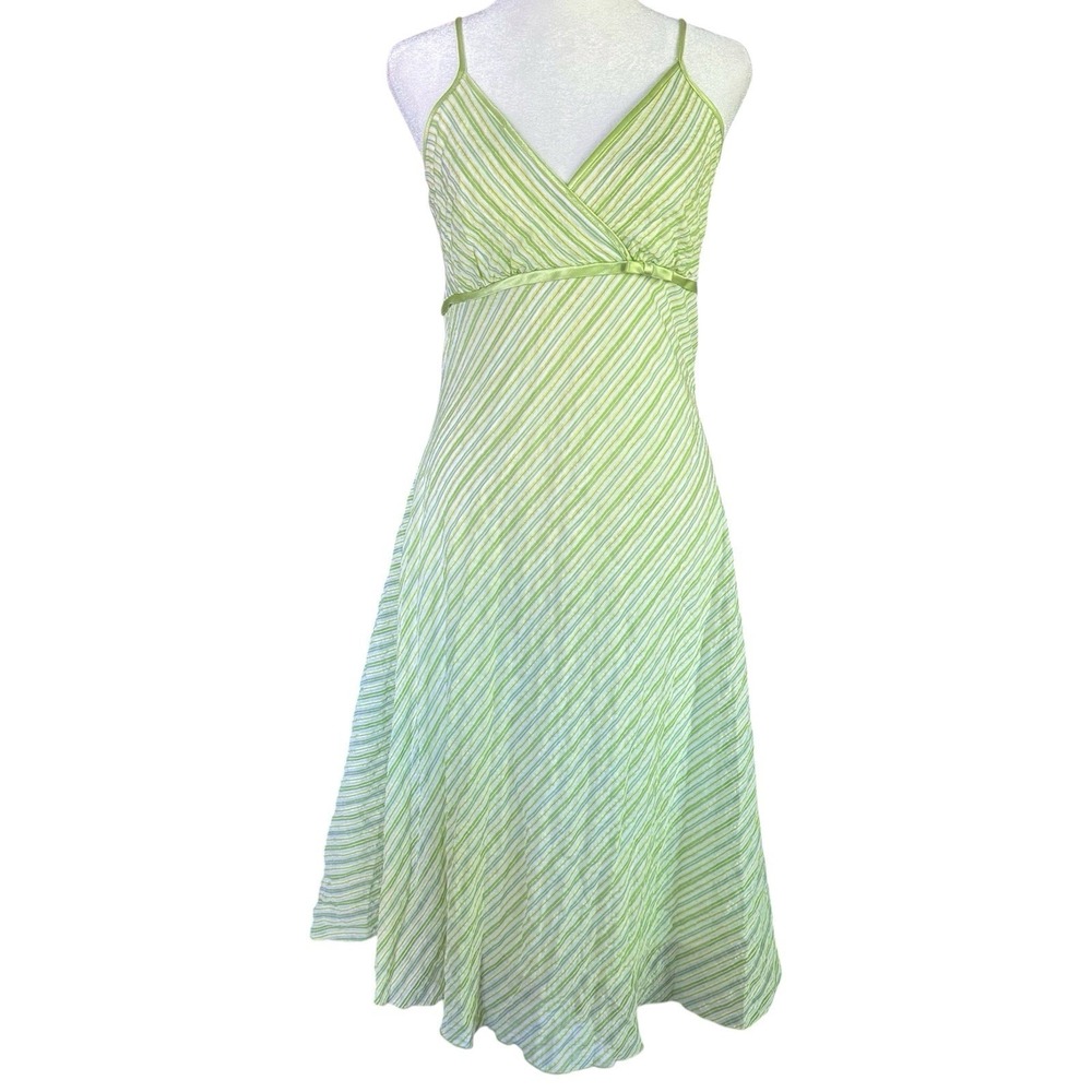 VTG 90s Y2K Babydoll Striped Sun Dress Size XS/S 9/10 Cotton Bow Fairy Summer